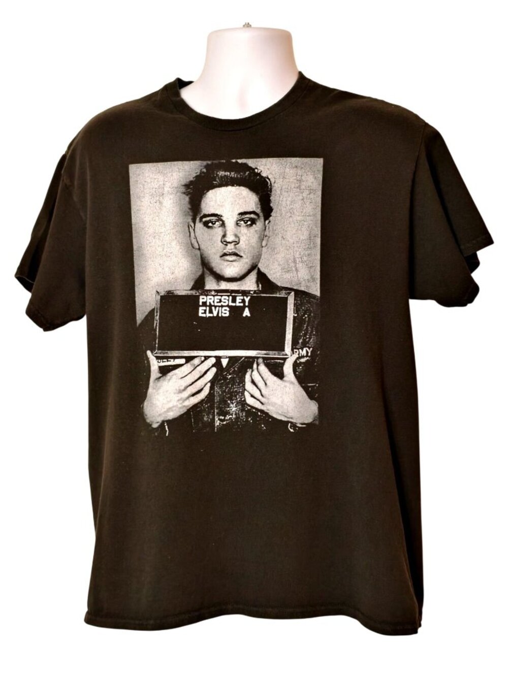 Elvis Presley Mugshot Tee L King Rock N Roll Shirt Black Unisex Casual Cotton
